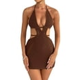thumbnail image 1 of Elippeo Women Halter Bodycon Mini Dress, Sleeveless Tie Backless Hollow Out Knit Beach Dress, 1 of 9