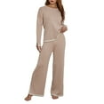 thumbnail image 1 of Elippeo Women Knit Lounge Sets for Women 2 Piece Long Sleeve Contrast Color Pullover Sweater Top and Wide Leg Pants Set Streetwear, 1 of 10