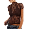 thumbnail image 1 of Elippeo Women Lace Top, Crew Neck Short Sleeve See-through Summer Sheer T-shirt Clubwear, 1 of 4