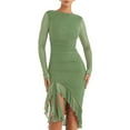 thumbnail image 1 of Elippeo Women Midi Bodycon Dress Solid Color Ruffles Long Sleeve Dress Spring Backless Party Cocktail Dress, 1 of 5