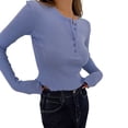 thumbnail image 1 of Elippeo Women Shirts Long Sleeve Ruched Casual T-Shirts Women Knitted Buttons Up O Neck Slim Fit Tops Y2K, 1 of 7