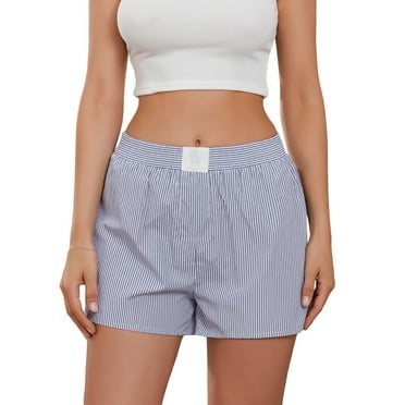 Elippeo Women Striped Shorts  Elastic Waist Summer Casual Shorts Streetwear for Daily Date