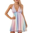 thumbnail image 1 of Elippeo Women Summer Casual Mini Dress Sequins Deep V-Neck Sleeveless Tie-Up Halter Neck Backless A-line Dress Fashion Party Short Dress, 1 of 9