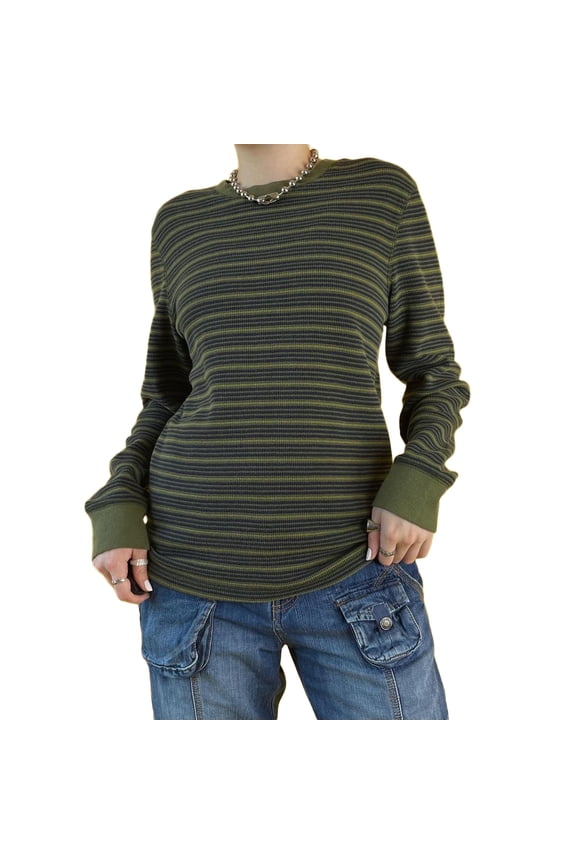 Women Sweater y2k Aesthetic Women Striped Round Neck Long Sleeve Pullover 2000s Fairycore Clothes Vintage Knitwear