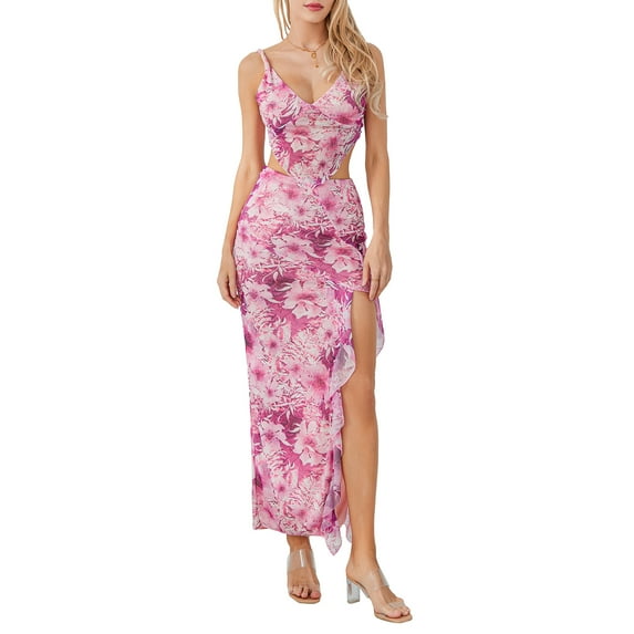 Elippeo Women Tops Skirt Suit, Sleeveless Off Shoulder Floral Vest + Summer Casual Long Skirt Outfit