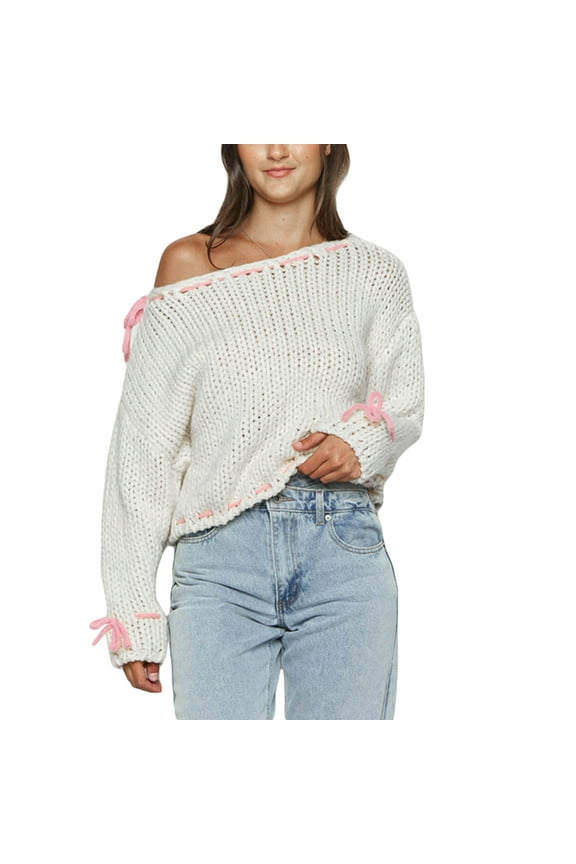 Women Y2k Long Sleeve Loose Sweater Top Teen Girls 90s Aesthetic Graphic Knit Pullovers Streetwear Fall Winter