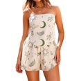 thumbnail image 1 of Elippeo Women’s 2 Piece Summer Outfits Bohemian Strapless Sun Moon Print Tube Tops + Shorts Set Streetwear, 1 of 8