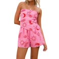 thumbnail image 1 of Elippeo Women’s 2 Piece Summer Outfits Bohemian Strapless Sun Moon Print Tube Tops + Shorts Set Streetwear, 1 of 8