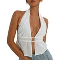 thumbnail image 1 of Elippeo Women's Halter Tank Tops, Sleeveless Backless Split Front Ruched Drawstring Tops, 1 of 5