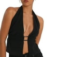 thumbnail image 1 of Elippeo Women's Halter Tank Tops, Sleeveless Backless Split Front Ruched Drawstring Tops, 1 of 5