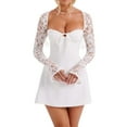 thumbnail image 1 of Elippeo Women’s Lace Long Sleeve Dress  Low Cut Back Tie Mini Dress Tunic Dress Party Wear, 1 of 10
