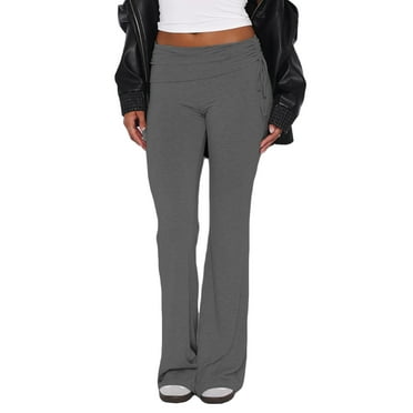 Elippeo Women's Long Pants Casual Flare Leg Solid Color Side Drawstring Ruched Sweatpants