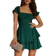 thumbnail image 1 of Elippeo Women's Mini A-Line Dress Solid Color Ruffled Sleeves Square Neck Layered Hem Dress, 1 of 8