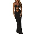 thumbnail image 1 of Elippeo Women's Sleeveless Knit Long Dress Solid Color Halter Front Cutout Back Tie-Up Slim Dress, 1 of 6