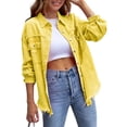 thumbnail image 1 of Elippeo Women's Spring Autumn Denim Coat Lapel Long Sleeve Solid Color Button Up Ripped Jacket, 1 of 6