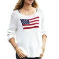 thumbnail image 1 of Elippeo Women's Spring Autumn Knit Sweater Long Sleeve Crewneck Flag Print Loose Fitting Knitwear, 1 of 8