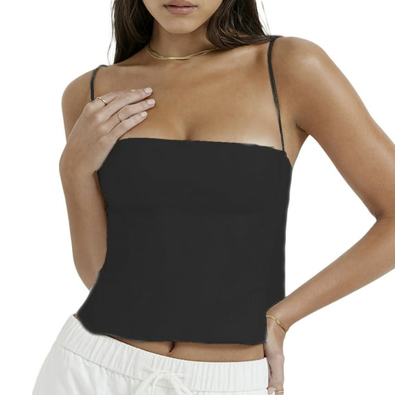 Elippeo Women's Summer Fitted Cami Tops Solid Color Sleeveless Backless Cropped Going Out Tops
