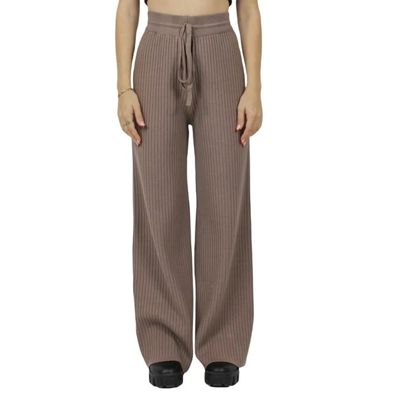 Elippeo Womens Casual Ribbed Knit Pants Elastic High Waist Solid Color Sweater Pants Lounge Trousers