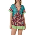 thumbnail image 1 of Elippeo Womens Summer Babydoll Dress Bohemian Floral Print Short Sleeve V-Neck Flowy Dress with Pockets, 1 of 6