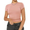 thumbnail image 1 of Elippeo Womens Summer Fitted Crop Tops Solid Color Short Sleeve Blouse Crewneck Streetwear T-shirt, 1 of 7