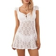 thumbnail image 1 of Elippeo Womens Summer Lace Dress, Short Sleeve V Neck Hollow Out Button Down Mini A-line Dress, 1 of 9