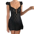 thumbnail image 1 of Elippeo Womens Summer Lace Dress, Short Sleeve V Neck Hollow Out Button Down Mini A-line Dress, 1 of 10