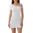 thumbnail image 1 of Elippeo Womens Summer Mini Cocktail Dress Short Sleeve Asymmetrical Shoulder Above Knee Dresses, 1 of 8