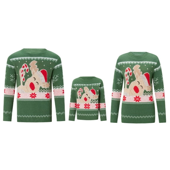 Elippeo Y2K Ugly Christmas Sweaters Family Matching Knit Pullover Crew Neck Elk Reindeer Themed for Holiday Fall Sweater Party