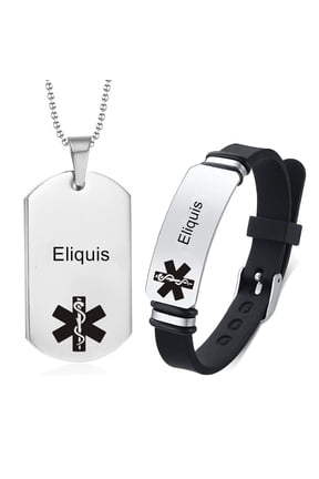 Eliquis Bracelet & Necklace Set for Men Women,Adjust Silicone Engraved Medical ID Eliquis Pendant Wristband Medic Alert Set Medical Identification Alert Jewelry with Medic Wallet Card