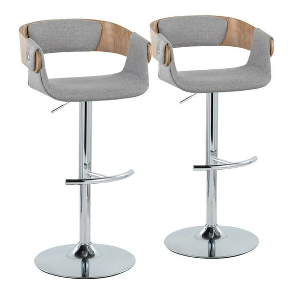 LumiSource Chrome Metal, Whitewashed Wood, Grey Fabric Elisa Adjustable Barstool - Set of 2