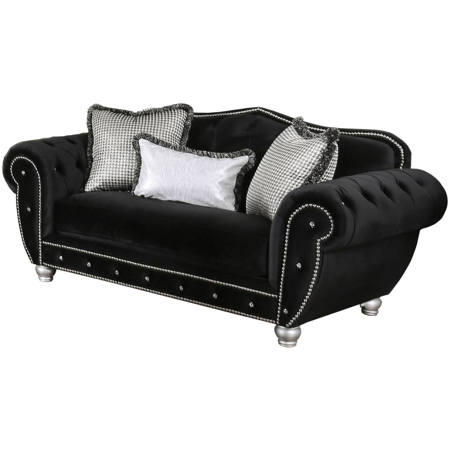 Elisabetha Traditional Velvet-like Fabric Loveseat, Black