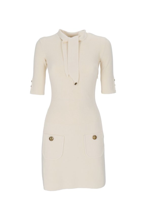 Short Ribbed Knit Dress With Neck Tie (Women's)