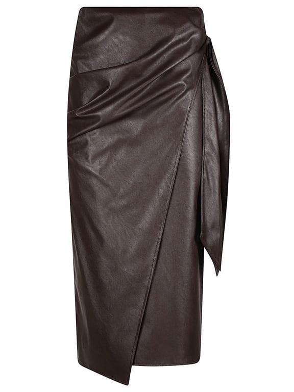 Wrap-Style Midi Skirt With Faux Leather Finish And Asymmetrical Hemline (Women's)