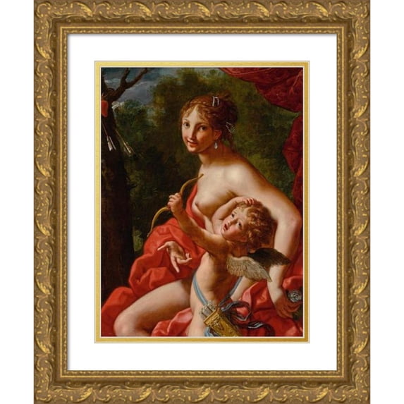 Elisabetta Sirani 12x14 Gold Ornate Wood Frame and Double Matted Museum Art Print Titled - Venus and Cupid