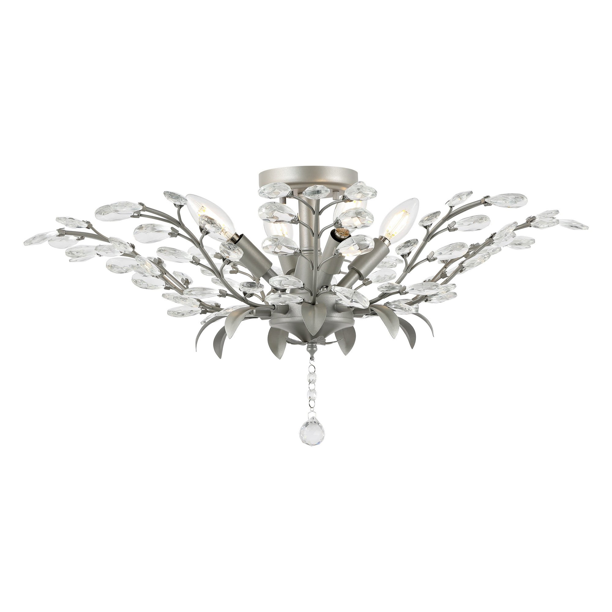 Bohemian Silver Crystal 26" LED Antler Ceiling Light