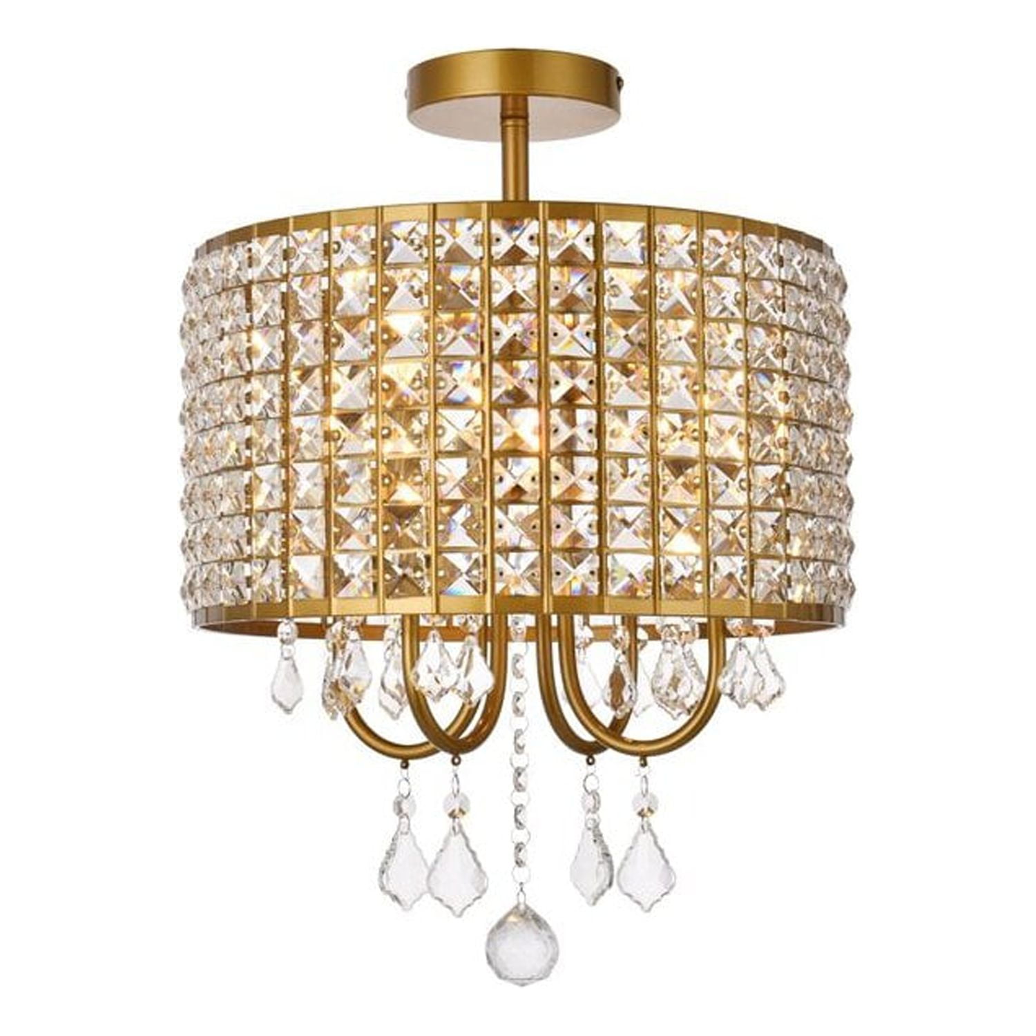 Elise 14" Brass and Crystal Flush Mount Light