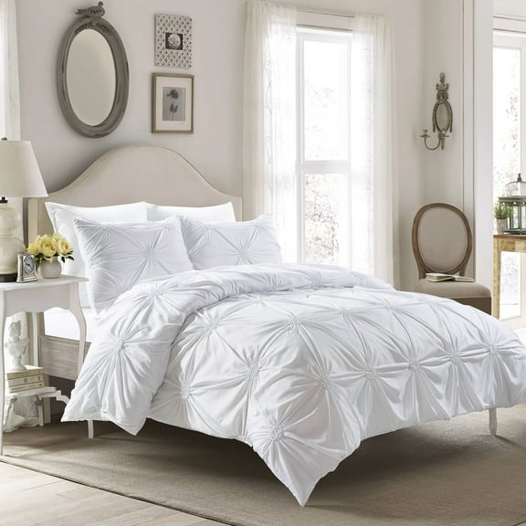 Elise Comforter Set White-Machine Washable - Includes 1 Comforter + 2 Shams - King