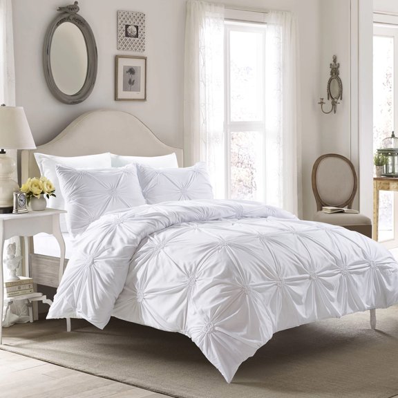 Elise Comforter Set White-Machine Washable - Includes 1 Comforter + 2 Shams - Queen