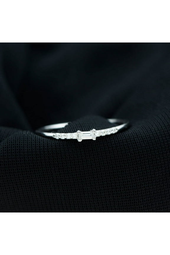 0.8 Ct Baguette Cut Excellent Causal Stacking Diamond Ring - 14K White Gold Plated Anniversary Rings On Clearance - Stackable Rings - Daily Wear Fine Jewelry - Anniversary Gifts