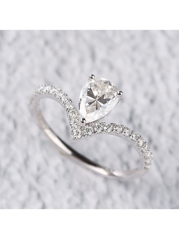 1.3 Ct Pear Cut Wave Lab-Created Simulated Diamond Engagement Ring 14K White Gold Plated for Women