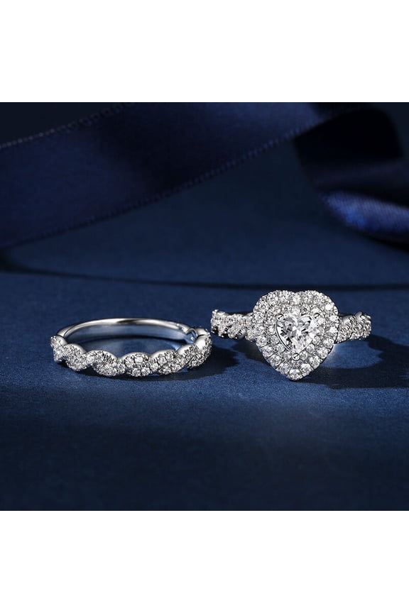 1.5 Ct Heart Cut Lab Created Simulated Diamond - 14K White Gold Plated Ring - Halo Wedding Anniversary Gift Ring For Her - Stacking Heart Halo Engagement Wedding Ring - Heart Shape Ring