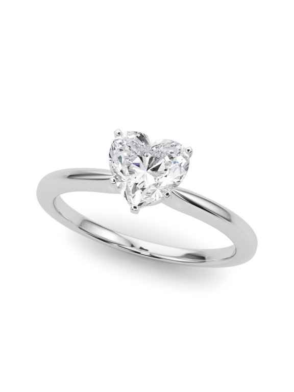 1.5 Ct Heart Cut Lab-Created Simulated Diamond Solitaire Engagement Ring 14K White Gold Plated Prong Setting for Women
