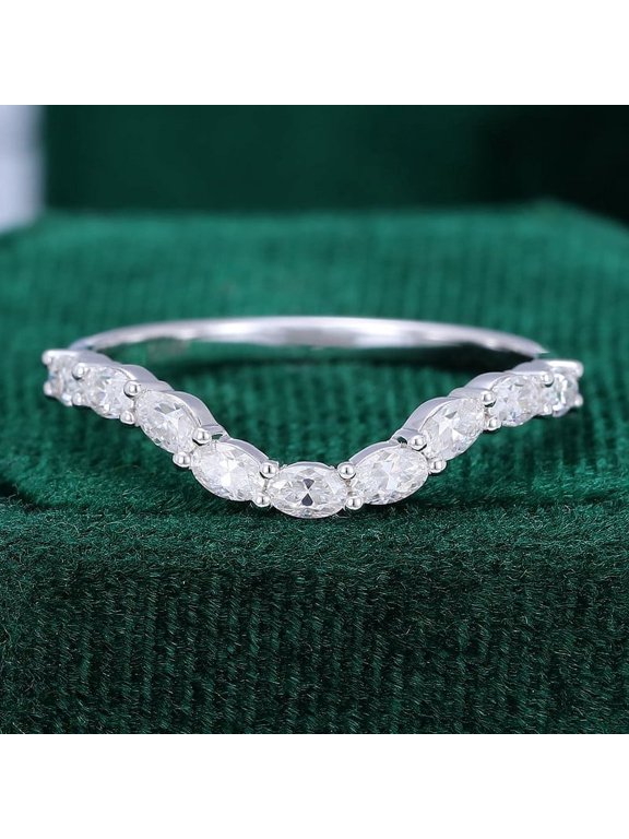1.5 Ct Oval Cut Excellent Lab-Created Simulated Diamond Curved V-Shape Chevron Ring Silver 14K White Gold Plated for Women