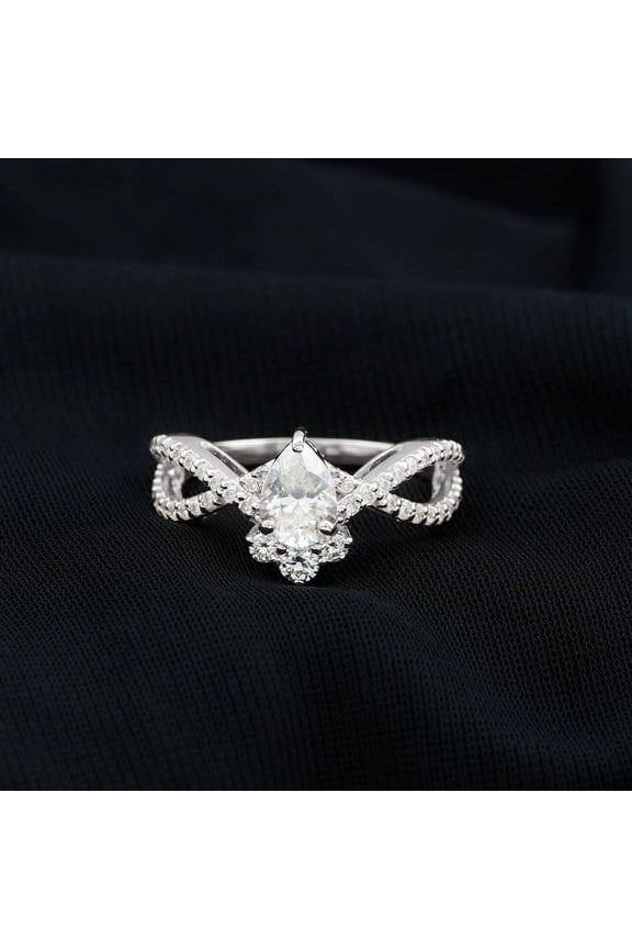 1.7 Ct Pear Cut Diamond Engagement Ring - 14K White Gold Plated Criss Cross Wedding Diamond Ring - 9th Year Anniversary Gifts for Women - Promise Silver Diamond Ring for Her