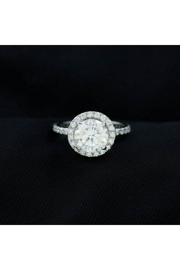 1.9 Ct Round Cut Diamond Ring for Women's - 14k White Gold Ring For Women's - Halo Solitaire With Accents Ring For Women's - Simple Engagement Wedding Solitaire Ring - Graduation Gift