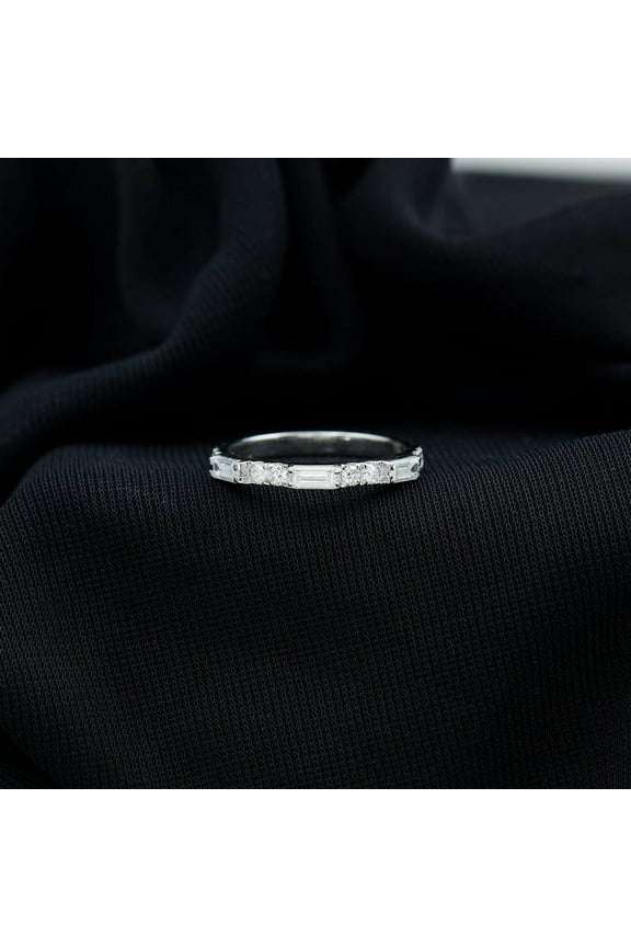 1 Ct VVS1/D Baguette Cut Stacking Diamond Wedding Rings for Women - Anniversary Gifts - 14K White Gold Plated Rings - Popular Wedding Gifts - Wedding Band - Wedding Gifts for Bride