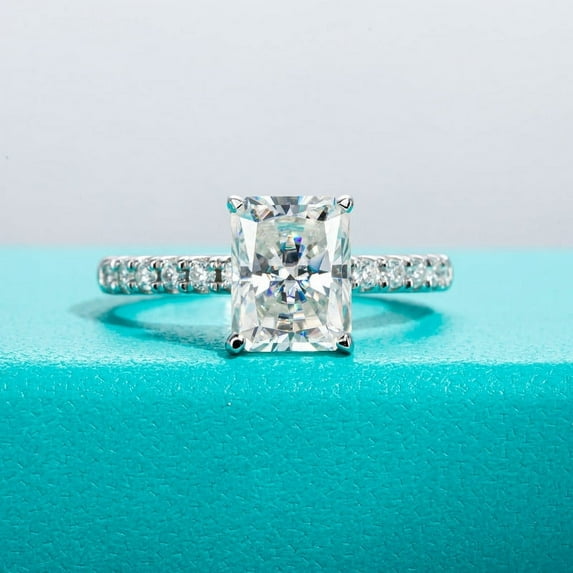 Elise Jewel 14K White Gold Plated Diamond Wedding Ring - Radiant Cut 2 Ct Lab Created Diamond Wedding Anniversary Ring - Solitaire with Accents Diamond Ring - Wedding Jewelry for Bridesmaids