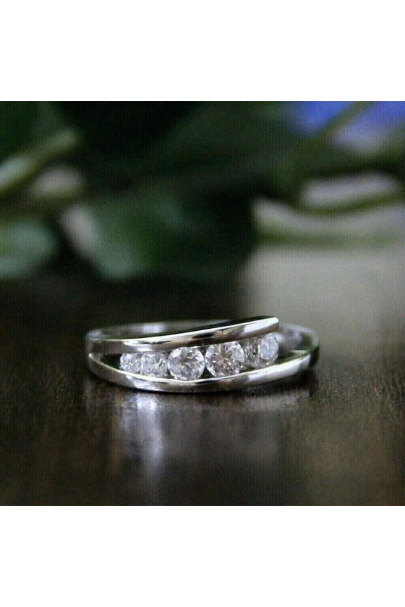 14K White Gold Plated Ring for Gift - Brilliant 1.5 Ct Round Cut Diamond Ring - Channel Set Ring For Women's - One Side Diamond Ring for Her - Promise Ring Sets - Graduation Gifts