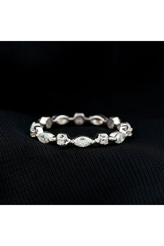 14K White Gold Plated Rings - 1.8 Ct Marquise Cut Lab Created Diamond Rings - Elegant Prong Set Rings for Her - Engagement Wedding Prong Setting Rings for Women's - Causal Stacking Ring