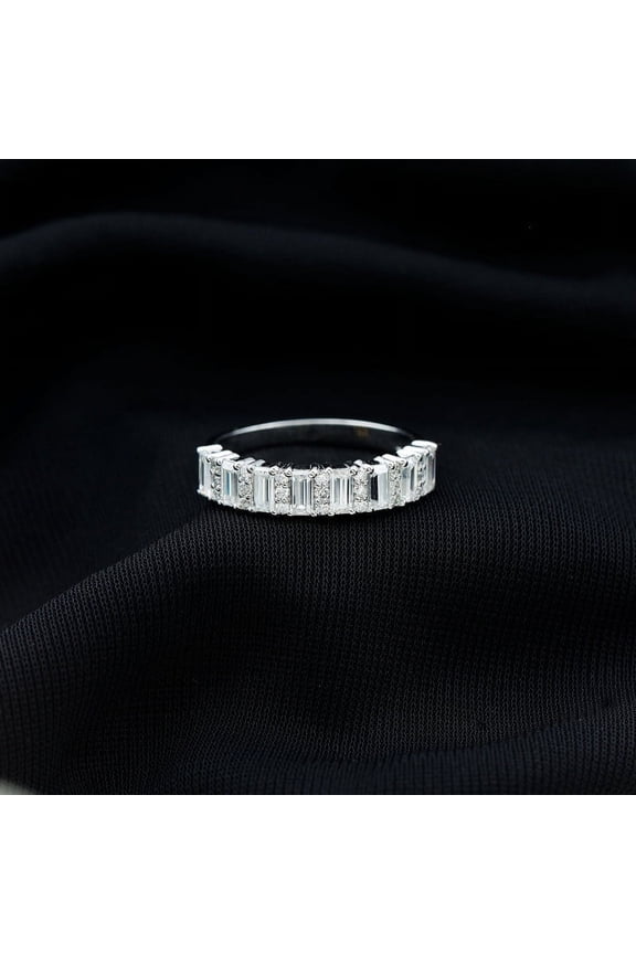14K White Gold Plated Rings - 3 Ct Lab Created Diamond Baguette Cut Diamond Rings - Stacking Engagement Wedding Rings for Women's - Diamond Ring For Birthday Gift - Anniversary Gifts